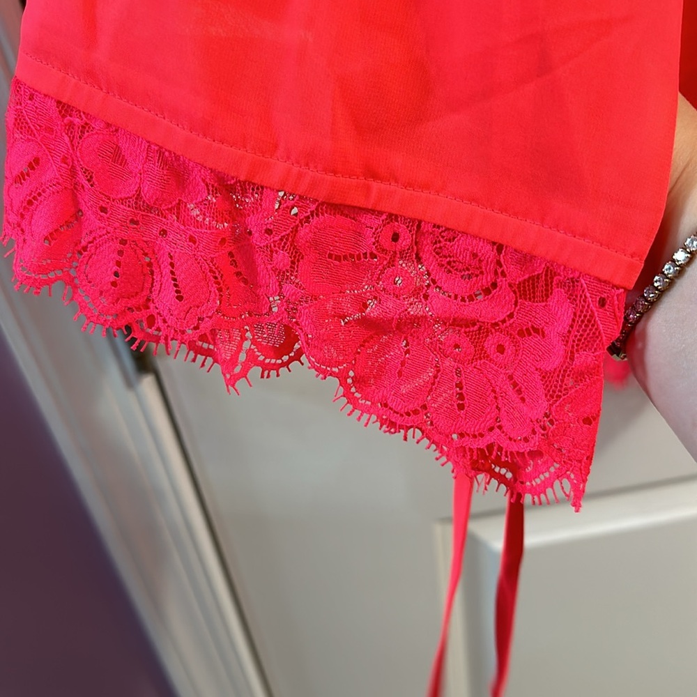 NEW Free People Hot Coral Lace Mini Dress - Size M - Picture 4 of 10